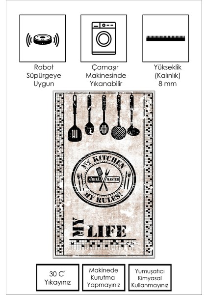 Yıkanabilir Kaymaz Leke Tutmaz Salon Halısı Mutfak Halısı Koridor Halısı Yolluk ve Paspas