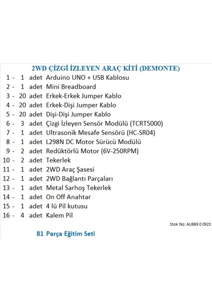 2WD Çizgi Izleyen Araç Kiti (Demonte)