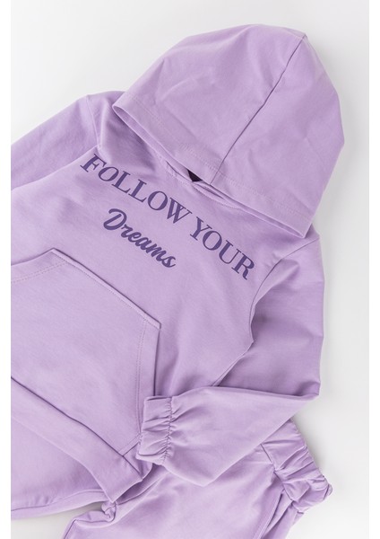 Yazı Baskılı Kapaüşonlu Kız Çocuk Eşofman Takımı fiyatları