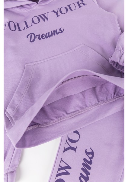 Yazı Baskılı Kapaüşonlu Kız Çocuk Eşofman Takımı modelleri