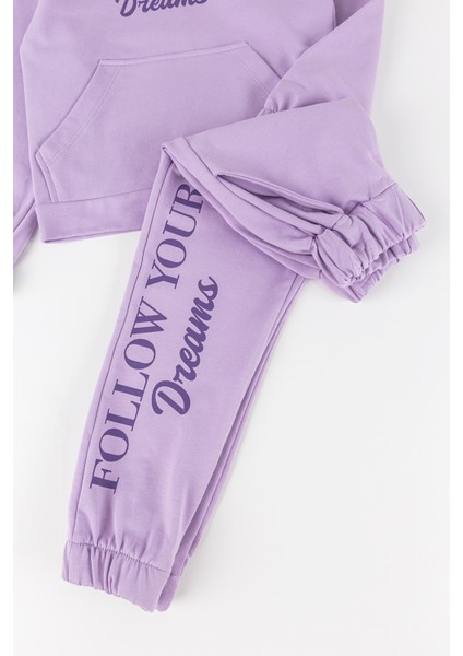 Yazı Baskılı Kapaüşonlu Kız Çocuk Eşofman Takımı fırsatları