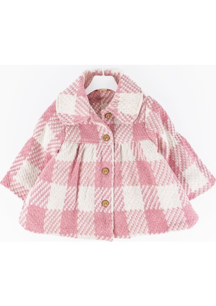 Ekose Desenli Pembe Peluş Astarlı Kız Çocuk Mont