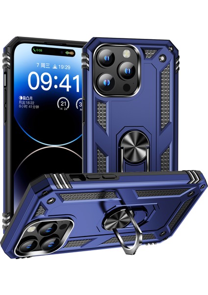 iPhone 15 Pro Kılıf Mıknatıslı Telefon Tutucu Yüzük ve Stant Özellikli Darbelere Full Korumalı