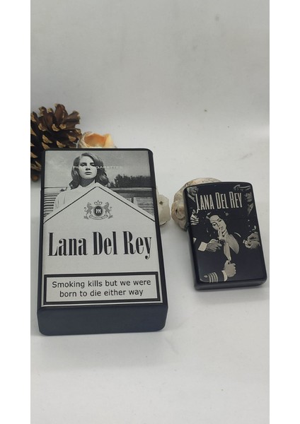 Lana Del Rey Işlemeli Trend Sigara Kutusu ve Benzinli Çakmak Takım - Lana Del Rey Severlere Özel Set