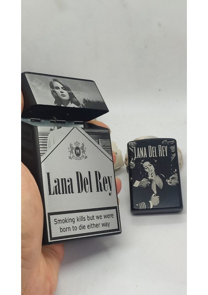 Lana Del Rey Işlemeli Trend Sigara Kutusu ve Benzinli Çakmak Takım - Lana Del Rey Severlere Özel Set