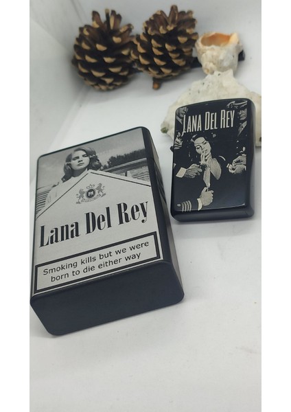 Lana Del Rey Işlemeli Trend Sigara Kutusu ve Benzinli Çakmak Takım - Lana Del Rey Severlere Özel Set