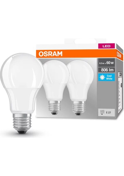 Base Classic A60 8.5W Filaman E-27 LED Ampul 2'li Paket - Sarı Işık