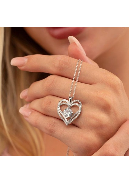 Beyaz Taşlı Kalp Gümüş Kolye fiyatları