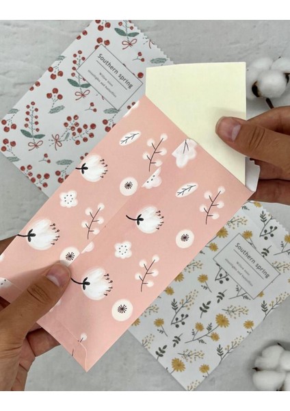 Asya Baharı Pembe ve Beyaz 3'lü Kraft Zarf Set