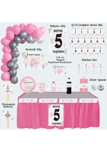 Balerin 2 Temalı Kişiye Özel Doğum Günü Seti 10 KIŞILIK-131 Parça Dev Set