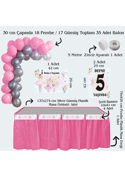 Balerin 2 Temalı Kişiye Özel Doğum Günü Seti 10 KIŞILIK-131 Parça Dev Set