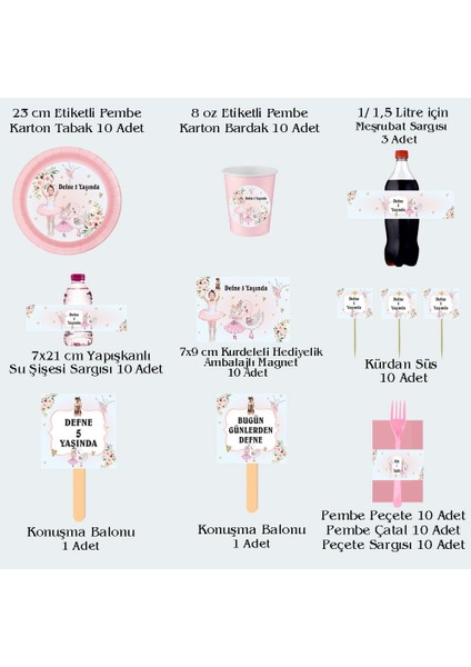 Balerin 2 Temalı Kişiye Özel Doğum Günü Seti 10 KIŞILIK-131 Parça Dev Set