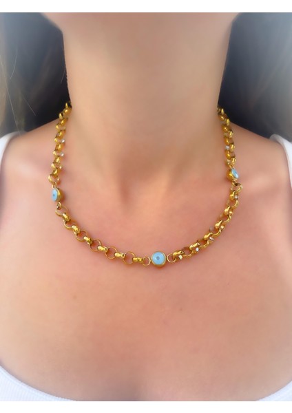 Çelik Kolye Nazar Boncuklu Halka Zincir Kolye Kalın indirimleri