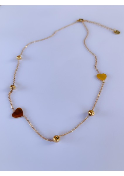 Çelik Kolye Kalpli Dorika Kolye Gold