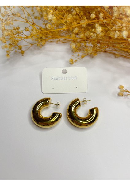 Çelik Küpe Bombeli Halka Model Küpe