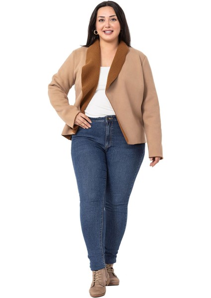 Büyük Beden Şal Yaka Içi Kürklü Kısa Süet Vizon Ceket fiyatları