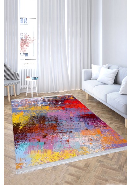 Kaymaz Tabanlı Makinada Yıkanabilir Dekoratif Salon Halısı Mutfak Halısı Yolluk