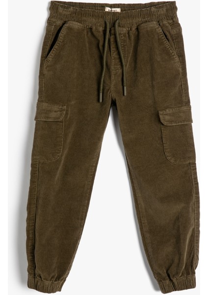 Jogger Pantolon Kadife Cep Detaylı Beli Bağlamalı Pamuklu