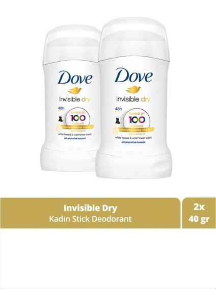 Kadın Stick Deodorant Invisible Dry 1/4 Nemlendirici Krem Etkili 40 G x 2 Adet