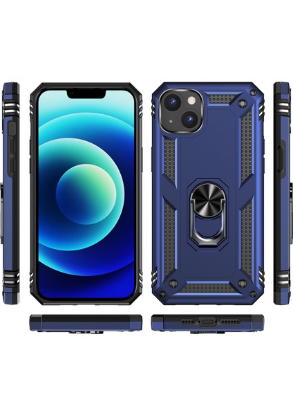 iPhone 15 Kılıf Mıknatıslı Telefon Tutucu Yüzük ve Stant Özellikli Darbelere Full Korumalı