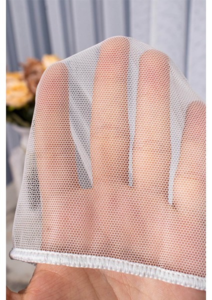 Linda Petek Dokulu Eteği Kurşunlu Yüksek Kaliteli Tül Perde 1/3 Sık Pile - Ekru indirimleri