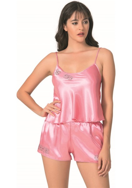 Aria's Closet Saks Saten Babydoll Şort Takımı