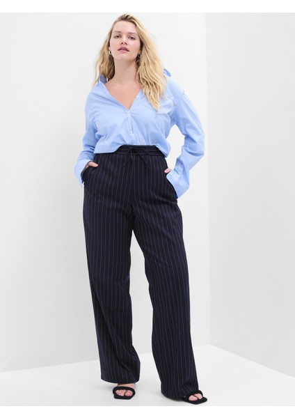 Mid Rise Easy Wide-Leg Twill Pantolon