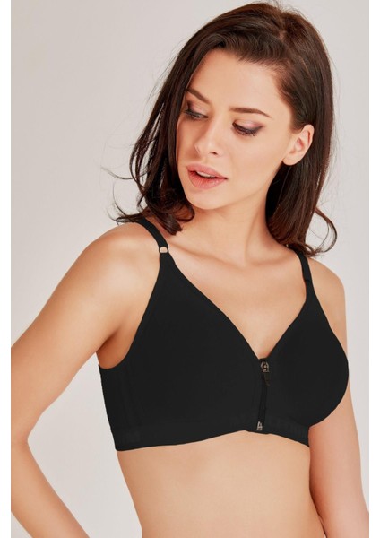 Penye Protez Önden Fermuarlı Siyah Toparlayıcı Sütyen C6T7N2O7