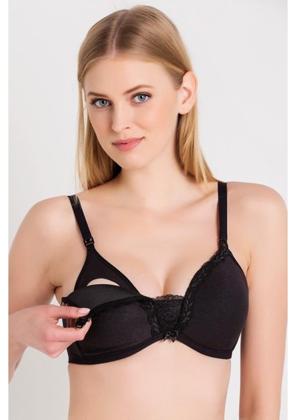 Kadın Siyah İnce Süngerli Emzirme Sütyeni C5T7N6O1