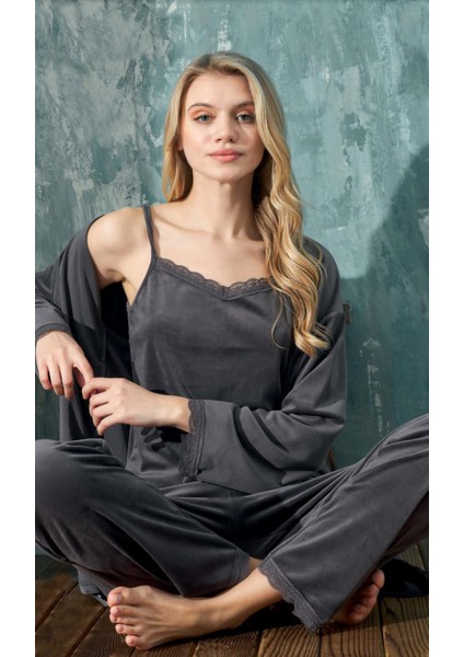 Kadın 3 Lü Kadife Füme Pijama Takımı C1T3N402-1