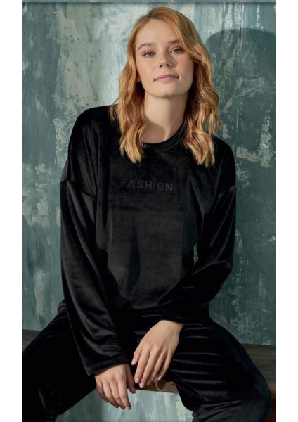 Kadın Kadife Siyah Pijama Takımı C1T3N111-4