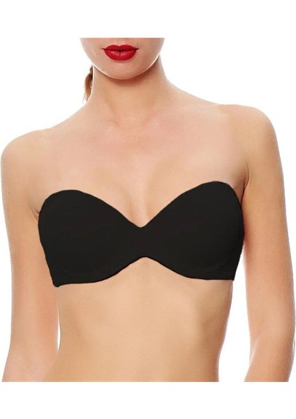 Düz Kumaşlı Çok Siyah Dolgulu Askısız Sütyen C2T0N8O1