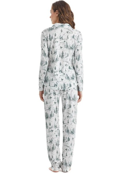 Kadın Uzun Kol Gömlek Yaka Desenli Pijama Takım C5T1N2O35 modelleri