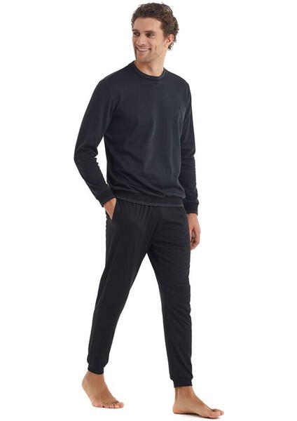 Erkek Uzun Kol Sıfır Yaka Antrasit Pijama Takım C4T0N0O98