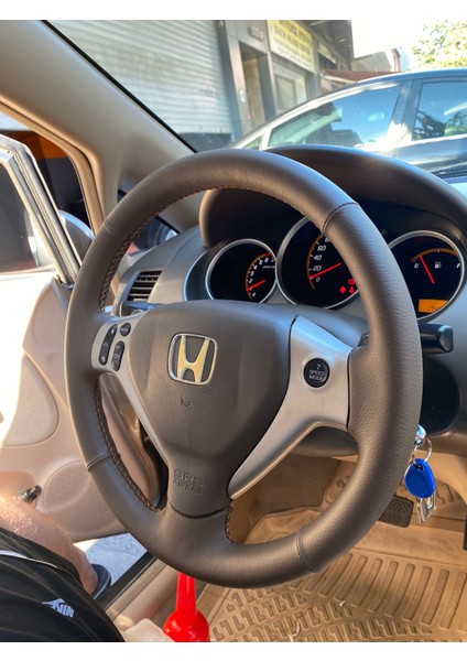 Honda Jazz -City 2005 Uyumlu Kahverengi Desen Kahverengi Dikiş Direksiyon Kılıfı