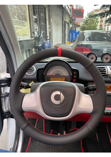 Smart Spor Desen Kırmızı Şeritli Dikiş Direksiyon Kılıfı (Kendi Derisi Sökülmeden Yapılır)