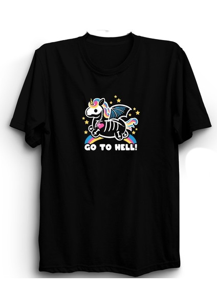 Go To Hell, Unicorn Skeleton, Cehenneme Git Tişört