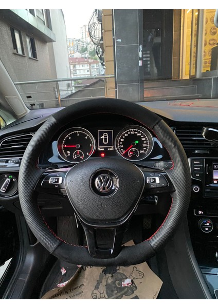 Volkswagen Golf 7-Jetta-Passat-Tiguan-Polo-T-Roc Manuel Uyumu Tüylü Alkantra Direksiyon Kılıfı