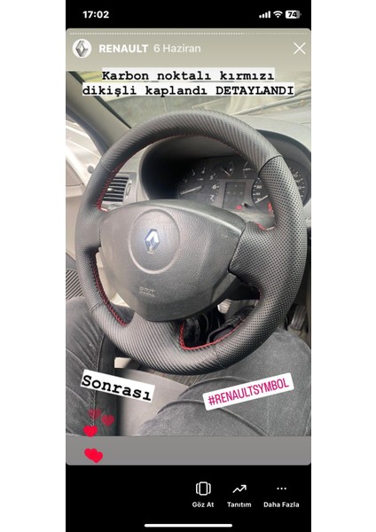 Reanult Symbol -Clio Dacia Logan Uyumlu Karbon Noktalı Desen Siyah Dikiş Direksiyon Kılıfı