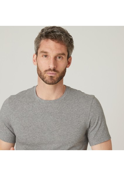 Domyos Erkek Açık Gri Slim Spor Tişörtü 500 - Fitness Hafif Antrenman