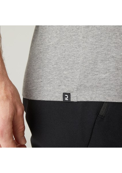 Domyos Erkek Açık Gri Slim Spor Tişörtü 500 - Fitness Hafif Antrenman fırsatları