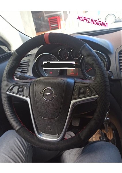 Opel Astra J Kasa Direksiyon Kılıfı Tüylü Alcantra Noktalı Kırmızı Yüzüklü Direksiyon Kılıfı