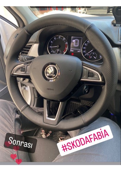 Skoda Fabia -Octavia Super B 2015  Manuel Uyumlu Spor Bentley Desen Siyah Dikiş Direksiyon Kılıfı