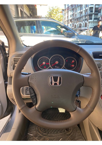 Honda Civic 2005 Direksiyon Uyumlu Kahverengi Desen Direksiyon Kılıfı Kendi Derisi Sökülmedenyapılr