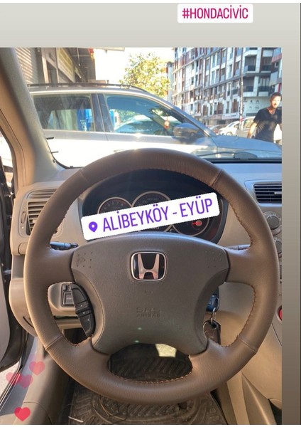 Honda Civic 2005 Direksiyon Uyumlu Kahverengi Desen Direksiyon Kılıfı Kendi Derisi Sökülmedenyapılr