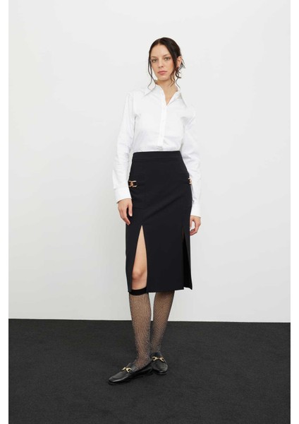 Aksesuar Detaylı Diz Altı Etek Siyah K2415013_001 fırsatları