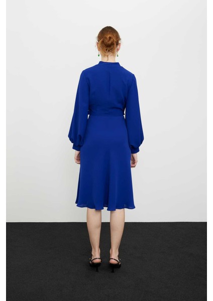 Fiyonk Bağlamalı Balon Kollu Elbise Saks K2411011_021 fiyatları