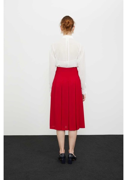 Pileli Ve Yırtmaçlı Crep Etek Kırmızı K2415049_006 fiyatları