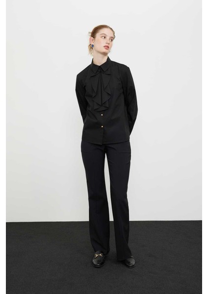 Yakası Volanlı Çıtçıtlı Poplin Gömlek Siyah K2413547_001 modelleri