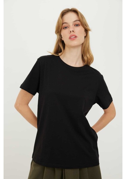 Basic Bisiklet Yaka T-shirt Siyah K2454102_001